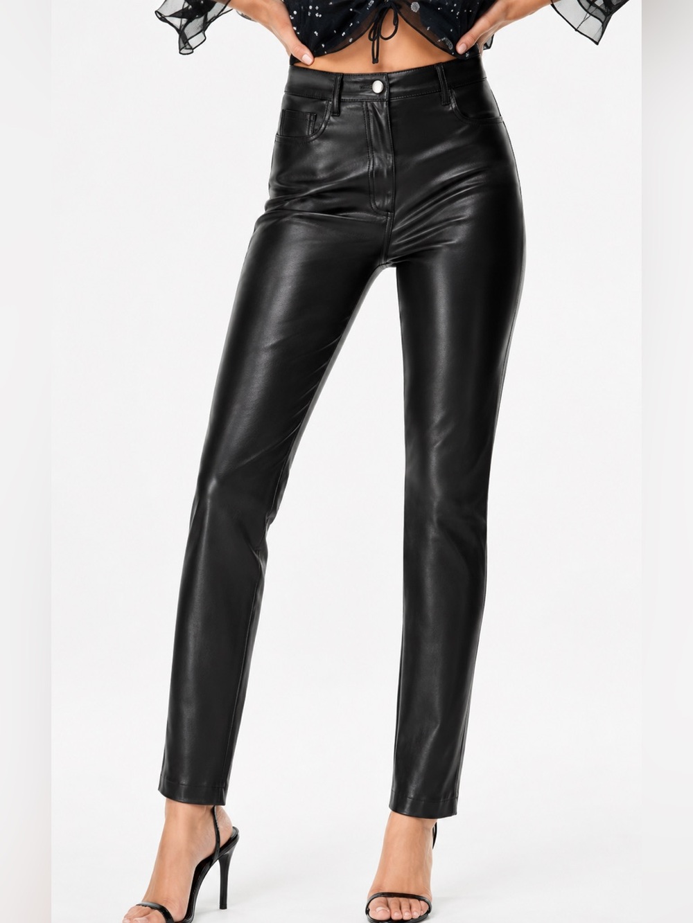 Aritzia Wilfred Melina Faux Leather Super High Rise Straight Leg Pants 4 Black